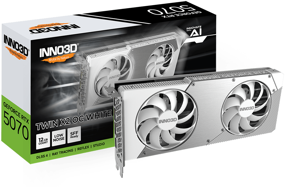 INNO3D GeForce RTX 5070 TWIN X2 OC WHITE Graphics Card | N50702 - 12D7X - 195064W - Vektra Computers LLC INNO3D GeForce RTX 5070 TWIN X2 OC WHITE Graphics Card | N50702 - 12D7X - 195064W - Vektra Computers LLC